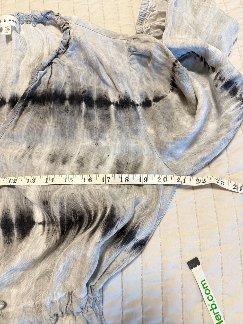 Cloth & Stone Anthropologie Midi Dress Grey Tie Dye Tencel XL Drawstring Ruffle - Picture 7 of 12